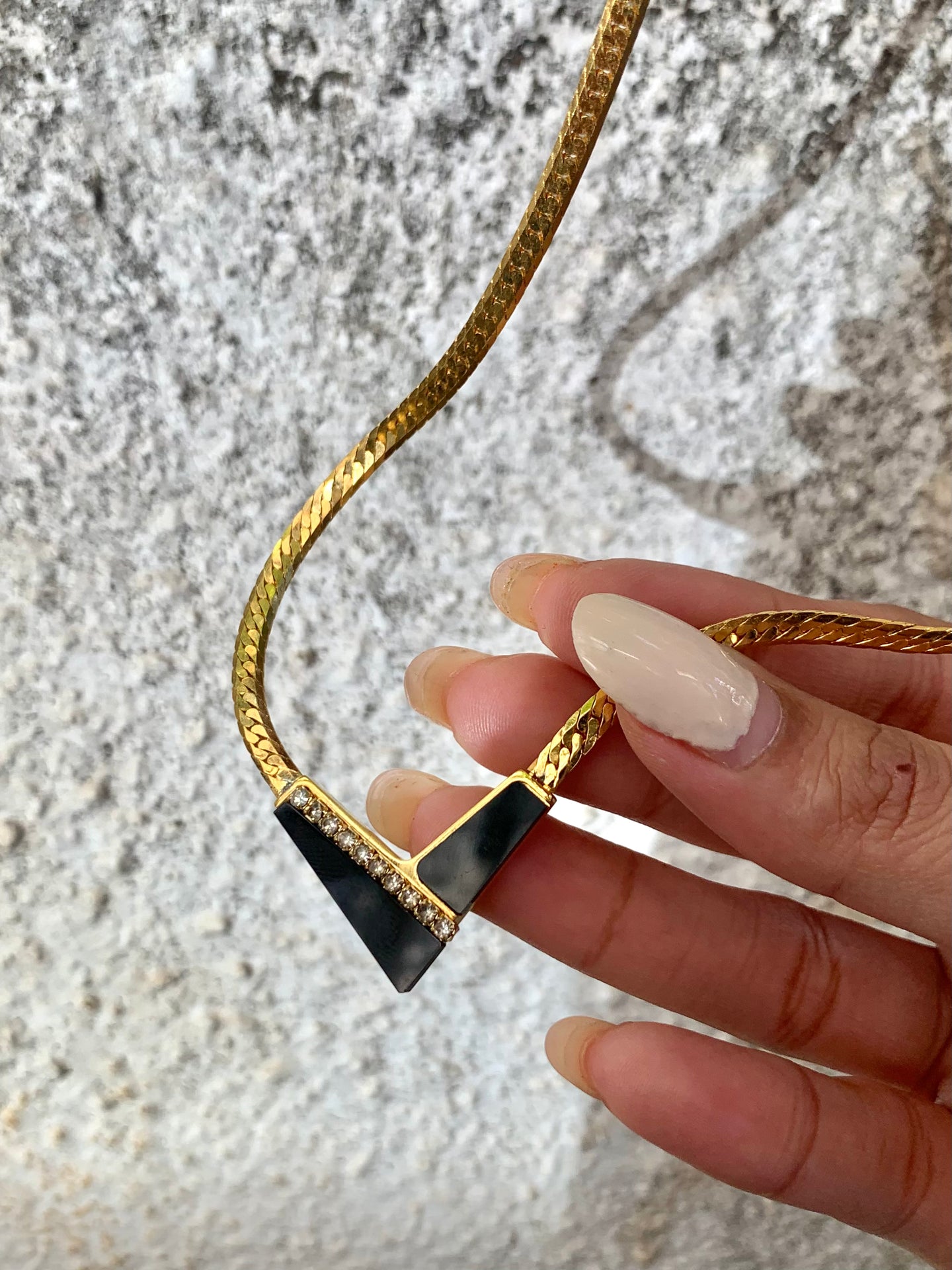 Vintage Black Enamel Diamond Necklace