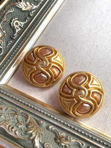 Vintage Carved Pink Stone Statement Earrings