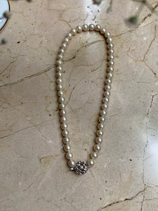 Vintage Pearl Rose Clasp Necklace