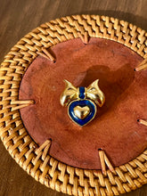 Load image into Gallery viewer, Vintage Blue Enamel Bow Heart Brooch
