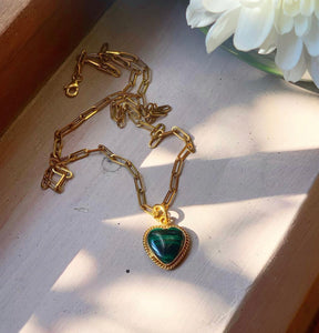 Malachite Puffy Heart Charm