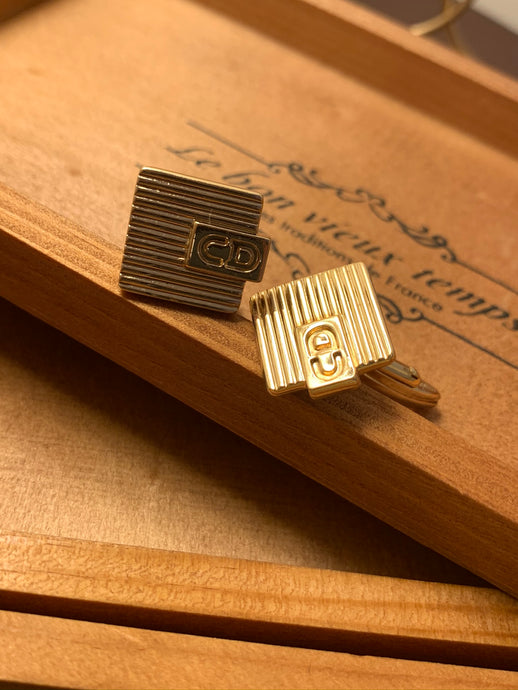 Vintage Christian Dior Lined Logo Cuff Links