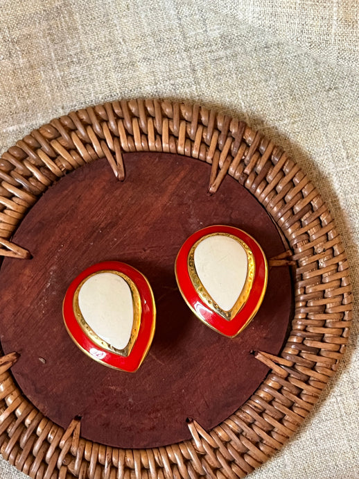 Vintage Red & White Enamel Studs