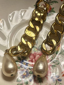 Vintage Chanel Long Link Pearl Drop Earrings