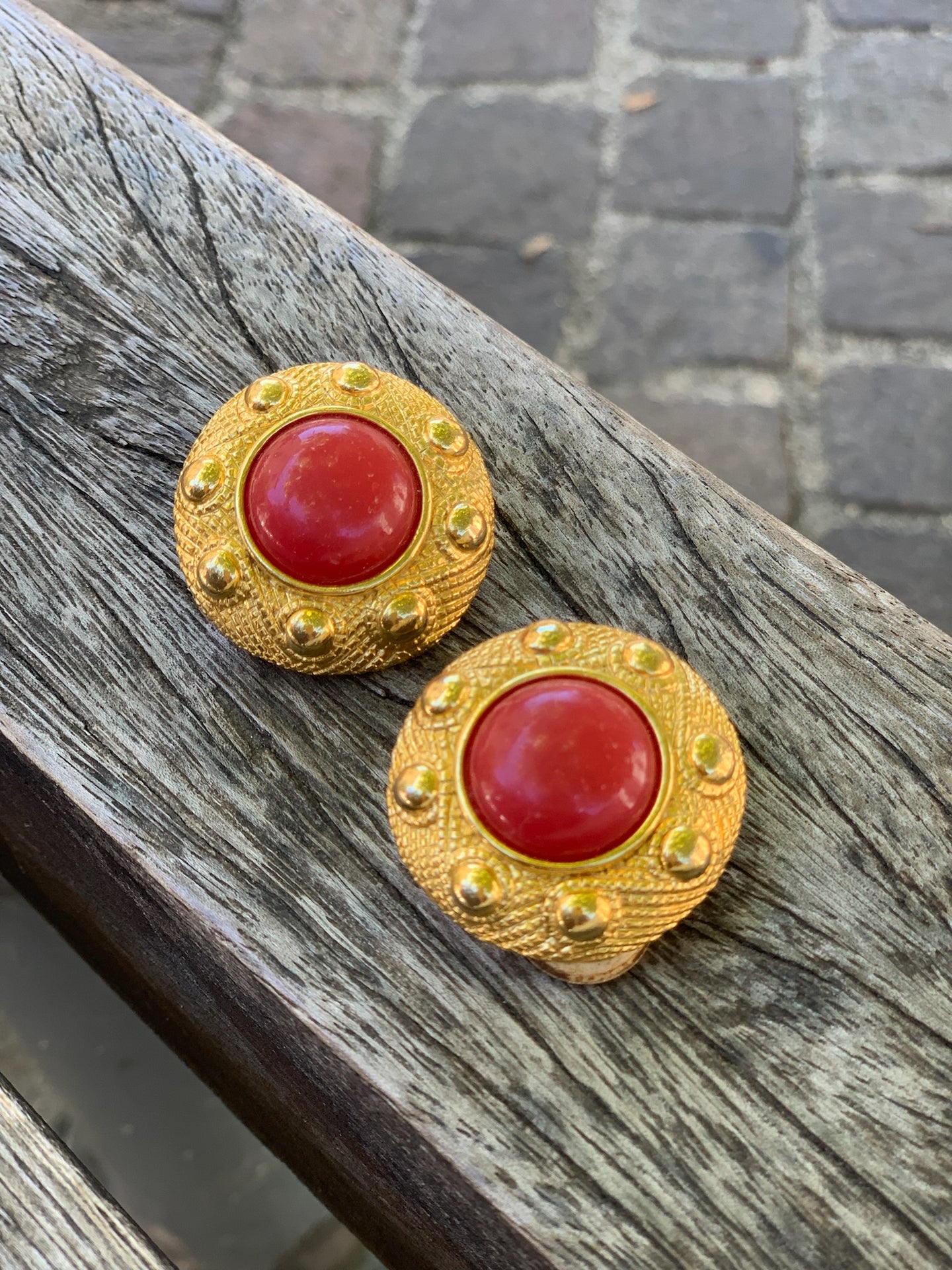 Vintage Chunky Red Stone Earrings