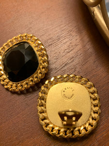 Vintage Celine Chunky Black Stone Earrings