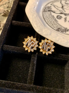 Vintage Nina Ricci Small NR Button Earrings
