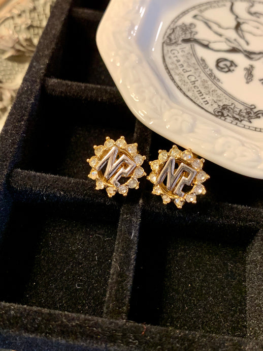 Vintage Nina Ricci Small NR Button Earrings
