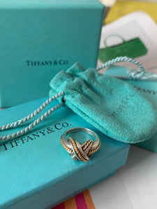 Vintage Tiffany & Co ‘X’ Silver and 18 Karat Gold Ring