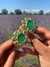 Load image into Gallery viewer, Vintage Green Enamel Flower Earrings