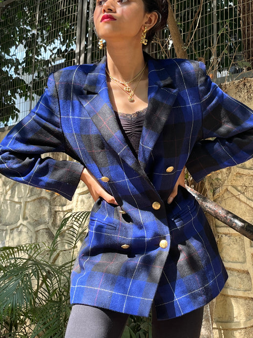 Vintage Escada Plaid Blue Jacket
