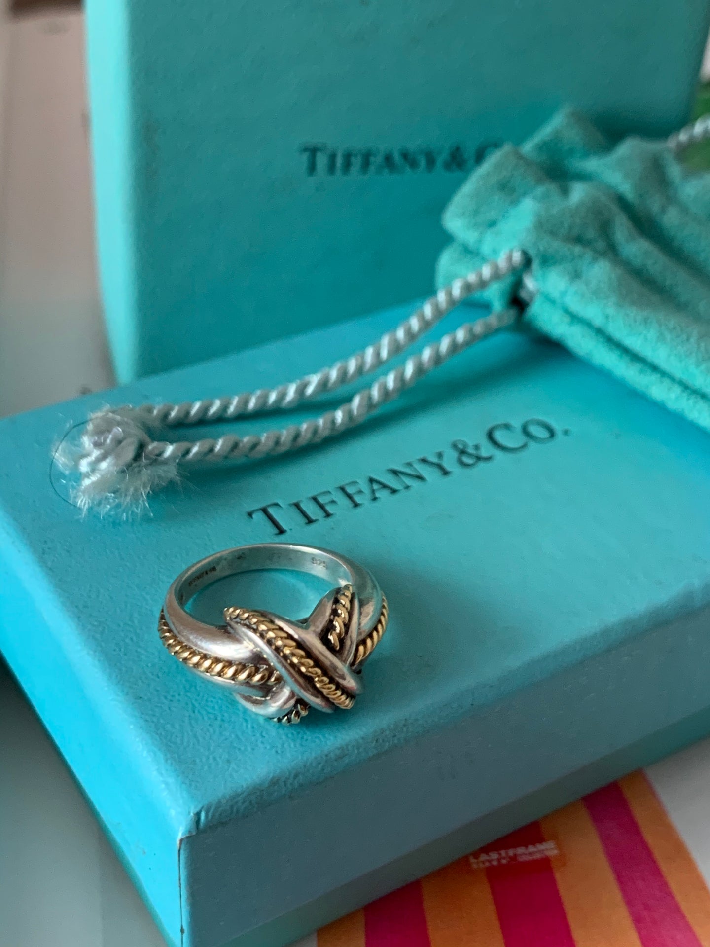 Vintage Tiffany Co X Silver and 18 Karat Gold Ring Viange