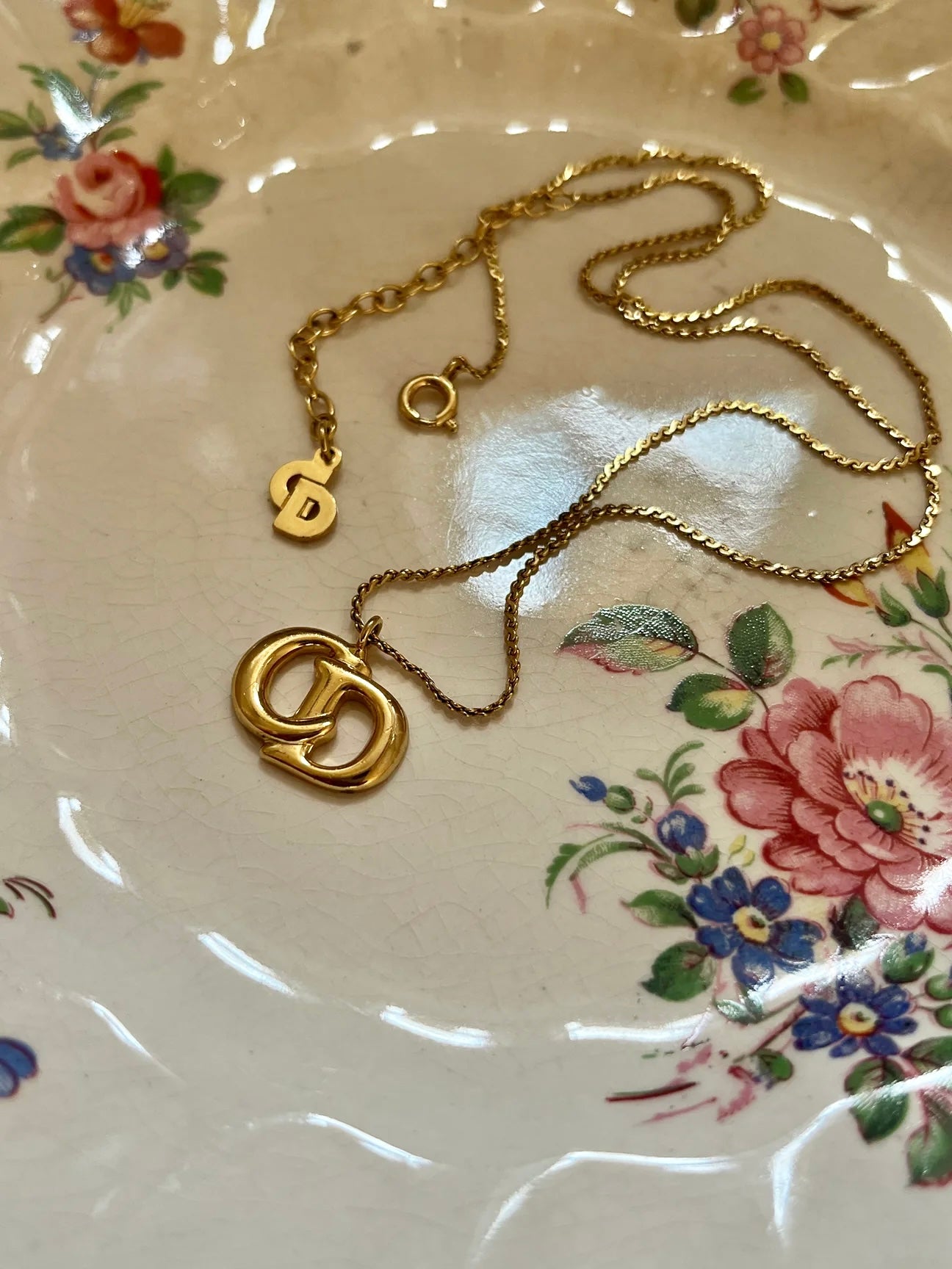 Vintage Christian Dior CD Gold Logo Necklace