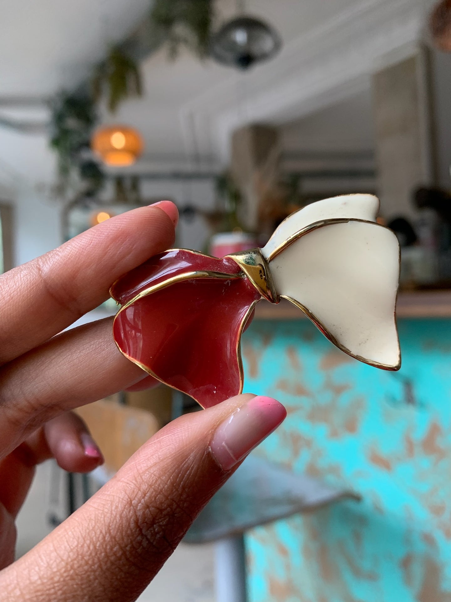 Vintage Enamel Bow Brooch