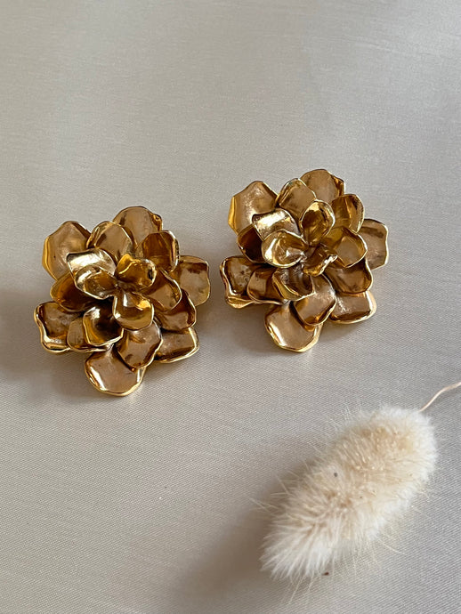 Vintage Yves Saint Laurent YSL chunky rose earrings