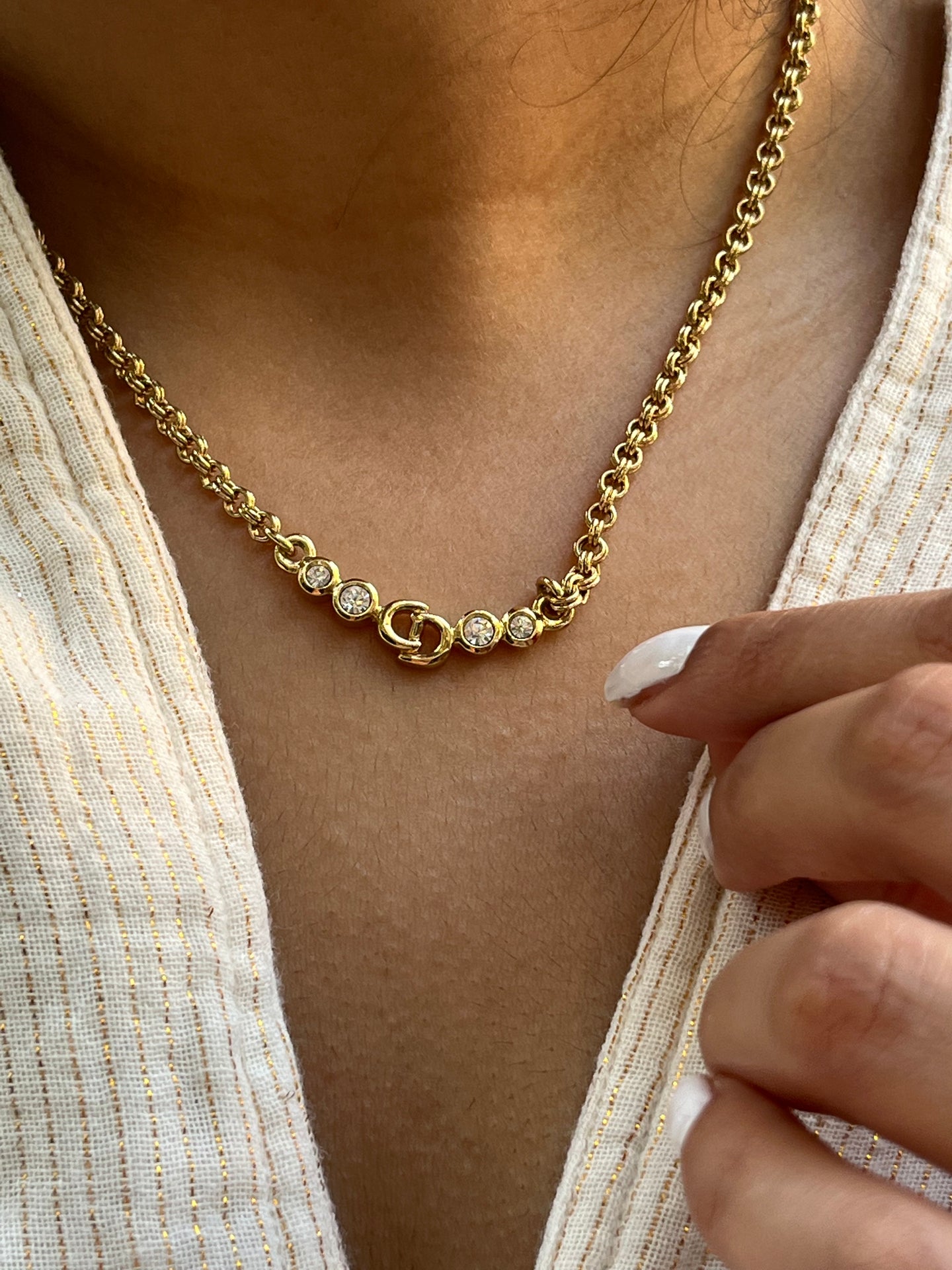 Vintage Christian Dior CD Studded Necklace