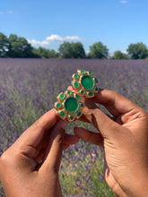 Load image into Gallery viewer, Vintage Green Enamel Flower Earrings