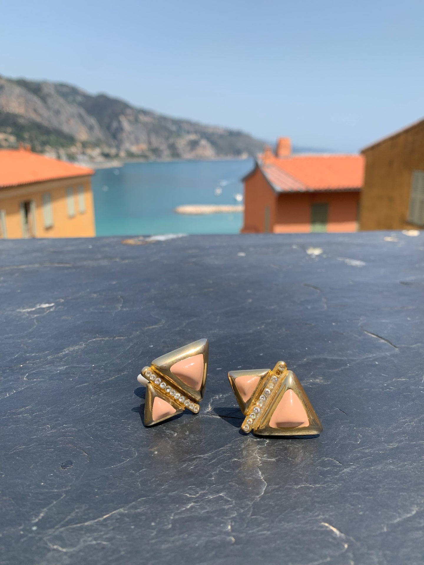 Vintage Peach Enamel Earrings