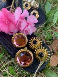 Vintage Black Stone Flower Earrings