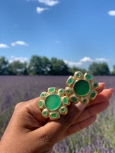 Load image into Gallery viewer, Vintage Green Enamel Flower Earrings